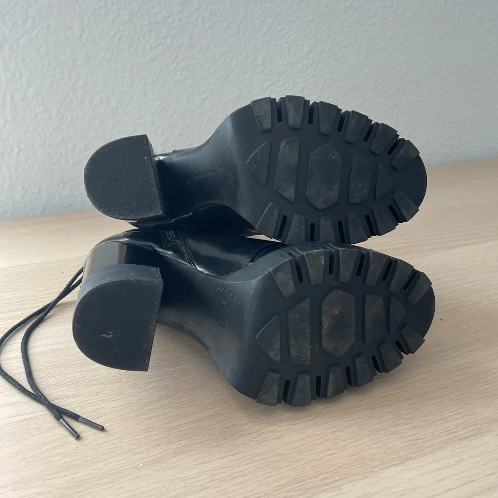 Zara Trafaluc Black Patent High heel Combat Boots - Picture 5 of 9